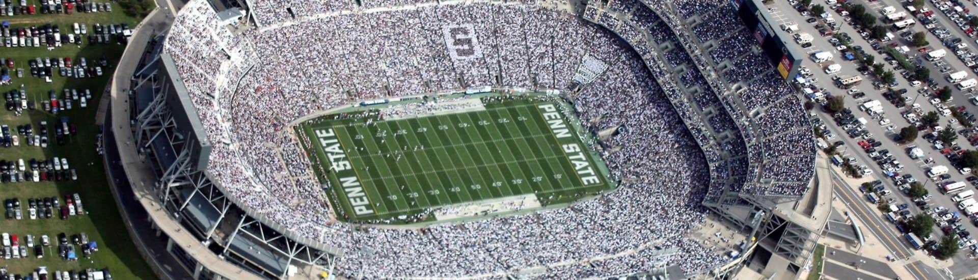 Aerial view of Penn State football stadium full of fans